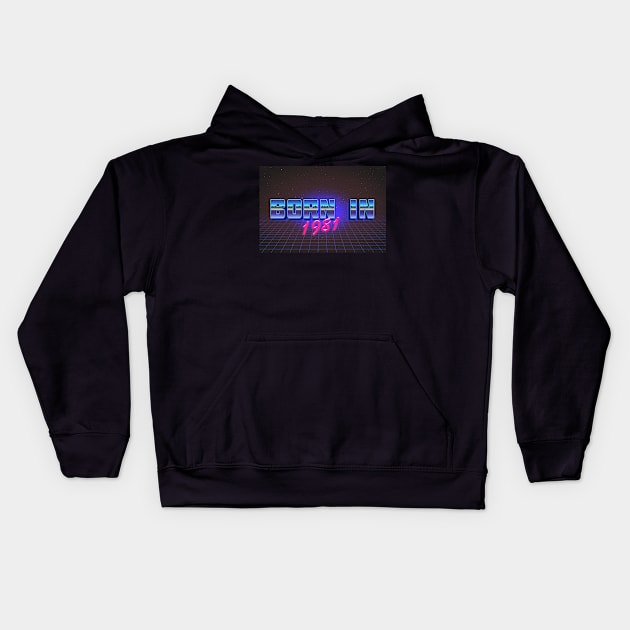 Born In 1981 ∆∆∆ Retro Outrun Birthday Design Kids Hoodie by DankFutura